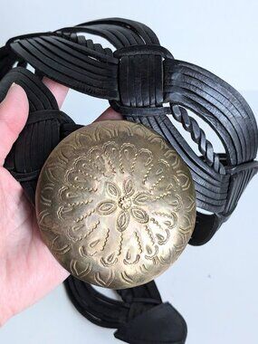 Handmade Blk Moroccan braided leather belt with Brass buckle Hippie Boho